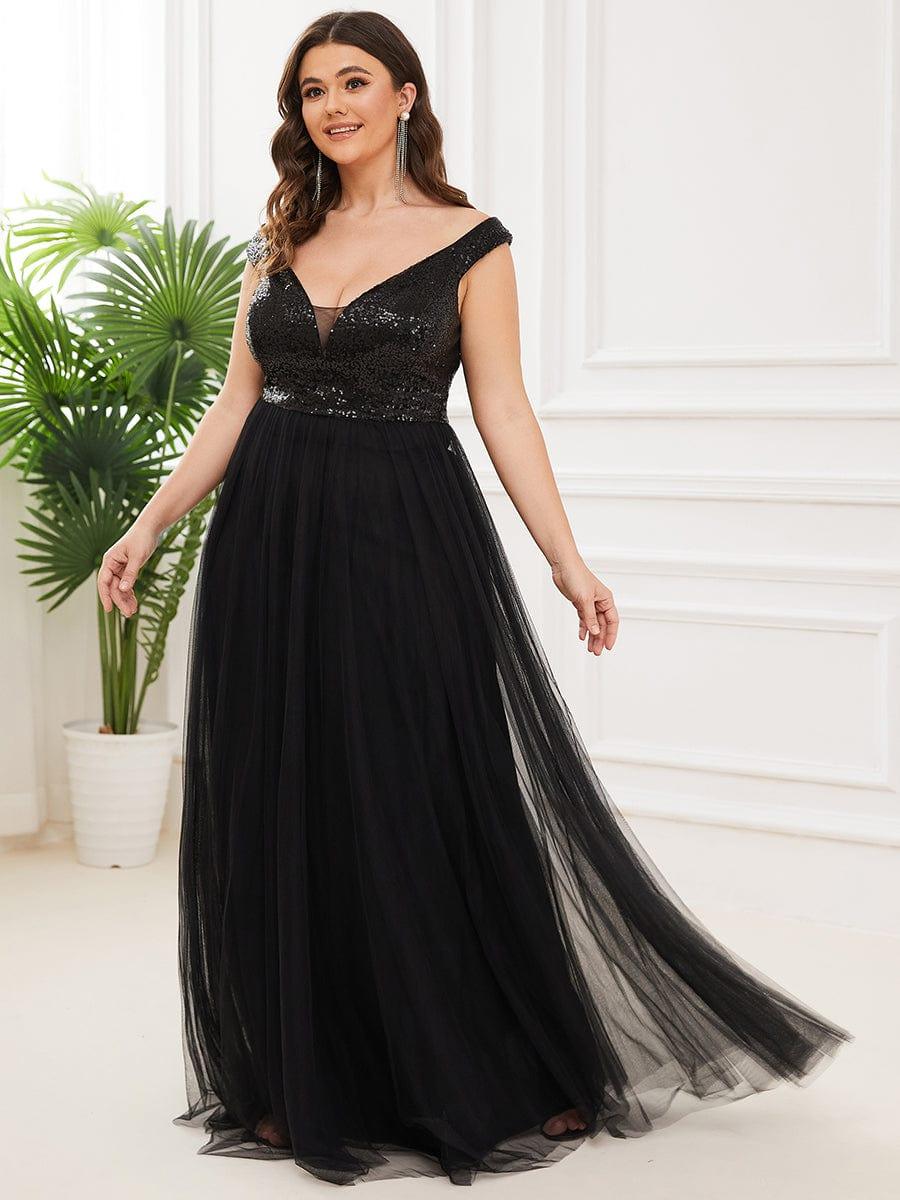 Plus Size Stunning High Waist Tulle & Sequin Sleeveless Evening Dress