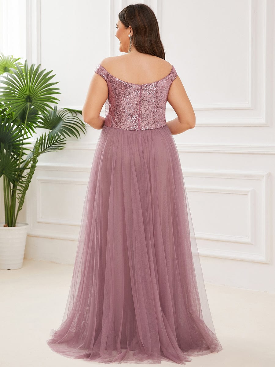 Plus Size Stunning High Waist Tulle & Sequin Sleeveless Evening Dress