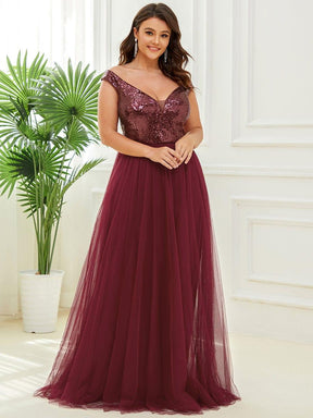 Plus Size Stunning High Waist Tulle & Sequin Sleeveless Evening Dress