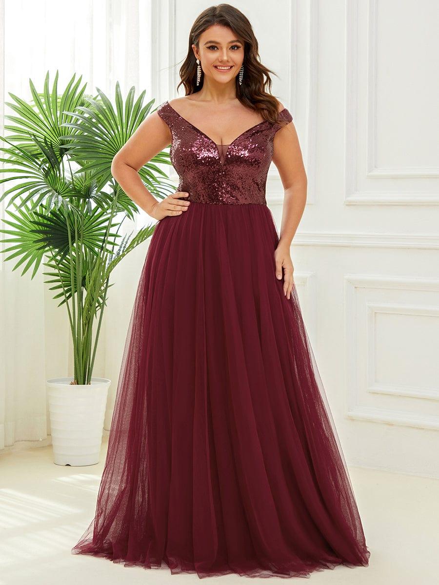 Plus Size Stunning High Waist Tulle & Sequin Sleeveless Evening Dress