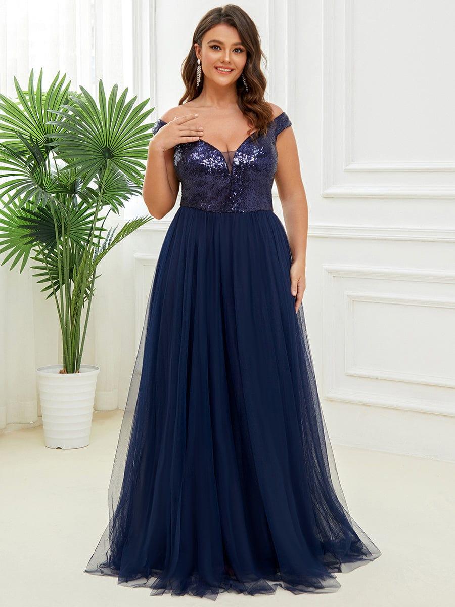 Plus Size Stunning High Waist Tulle & Sequin Sleeveless Evening Dress