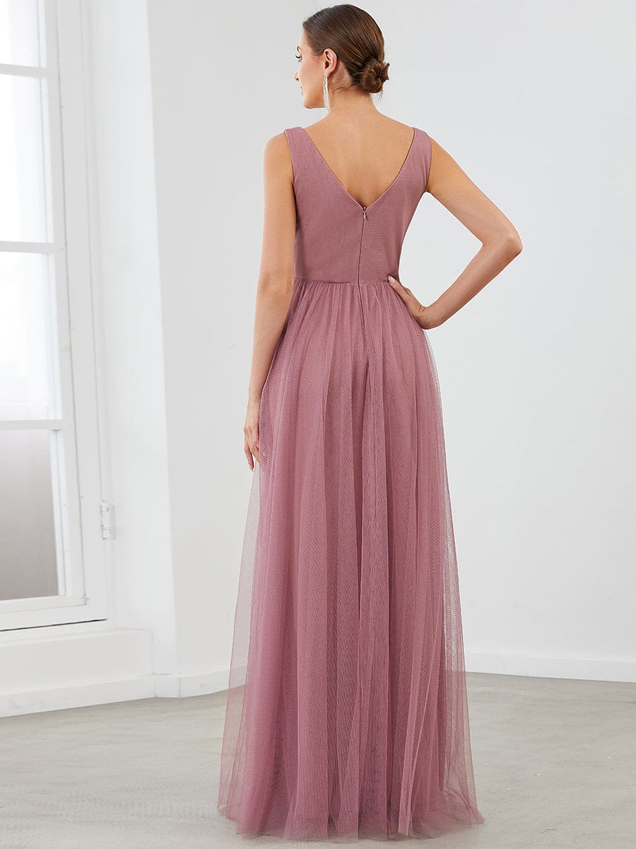 Sleeveless V Neck Sequin Long Evening Dress #color_Purple Orchid