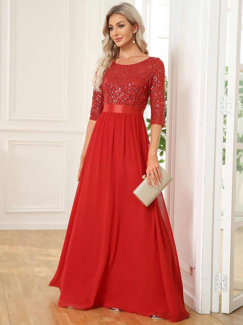 Sparkling 3 4 O Neck Dress Silver main image 1