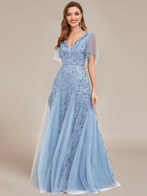Stunning V Neck Long Wedding Guest Dress with Ruffle Sleeves