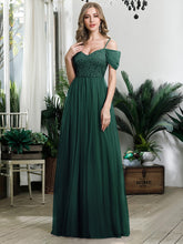 A-Line Sweetheart Neckline Ruffle Sleeve Tulle Bridesmaid Dress With Sequin #color_Dark Green