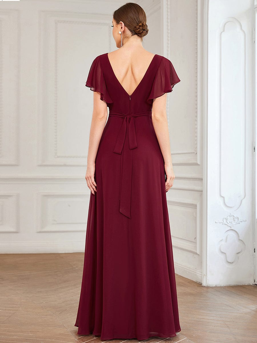 Custom Size Short Flutter Sleeve Pleated Floor Length Bridesmaid Dress