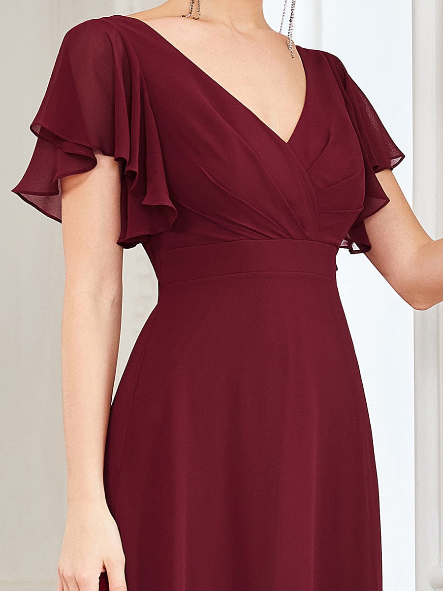 Custom Size Short Flutter Sleeve Pleated Floor Length Bridesmaid Dress