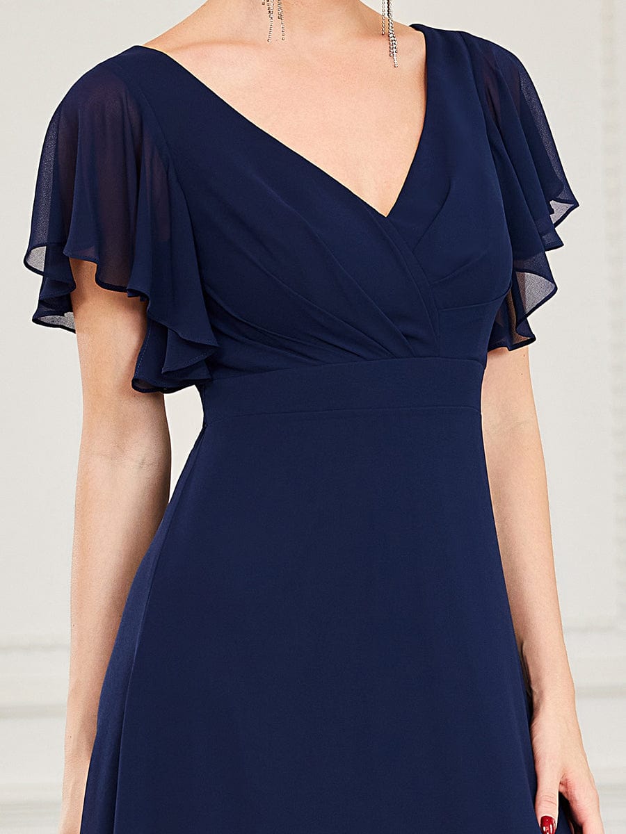 Custom Size Short Flutter Sleeve Pleated Floor Length Bridesmaid Dress