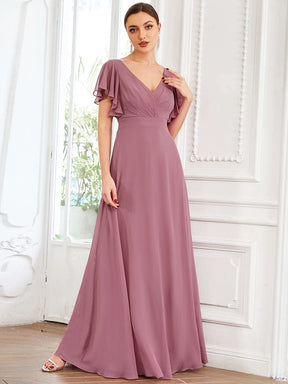 Custom Size Short Flutter Sleeve Pleated Floor Length Bridesmaid Dress