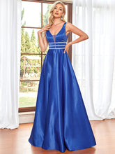 Illusion Mesh Panel Sequin Satin A-Line Evening Dress #color_Sapphire