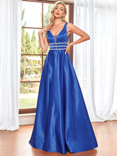 Illusion Mesh Panel Sequin Satin A-Line Evening Dress #color_Sapphire