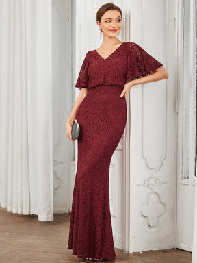 Embroidered Lace Short Cape Sleeve Bodycon Evening Dress