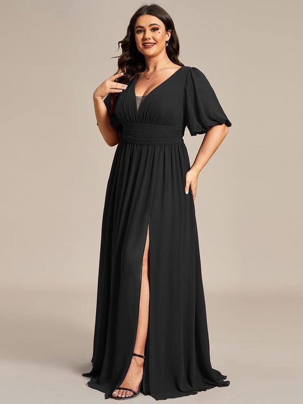Plunging V-Neck Satin Dress With Slit Orchid Plus Size main image 1