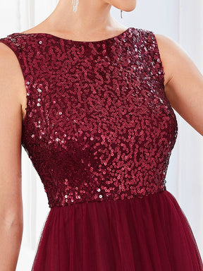 Lace-Up Caged Back Sequin Sleeveless Tulle Evening Dress