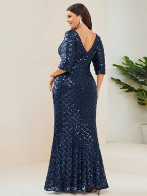 Plus Size Sequin Bodycon 3/4 Sleeve Evening Dress