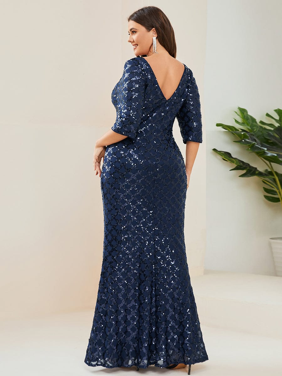Plus Size Sequin Bodycon 3/4 Sleeve Evening Dress