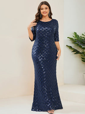 Plus Size Sequin Bodycon 3/4 Sleeve Evening Dress