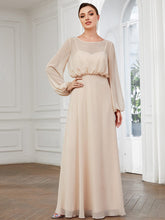 Sheer Peasant Long Sleeve Overlay Illusion Chiffon Evening Dress #Color_Blush