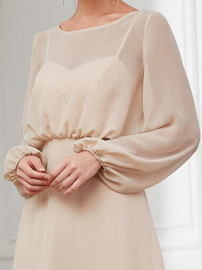 Sheer Peasant Long Sleeve Overlay Illusion Chiffon Evening Dress