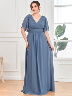 V-Neck Short Split Sleeve Sequin Applique Chiffon Evening Dress