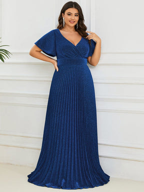 V-Neck Short Sleeve Pleated A-Line Evening Dress