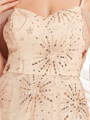 Draped Cold Shoulder Sequin Tulle A-Line Evening Dress