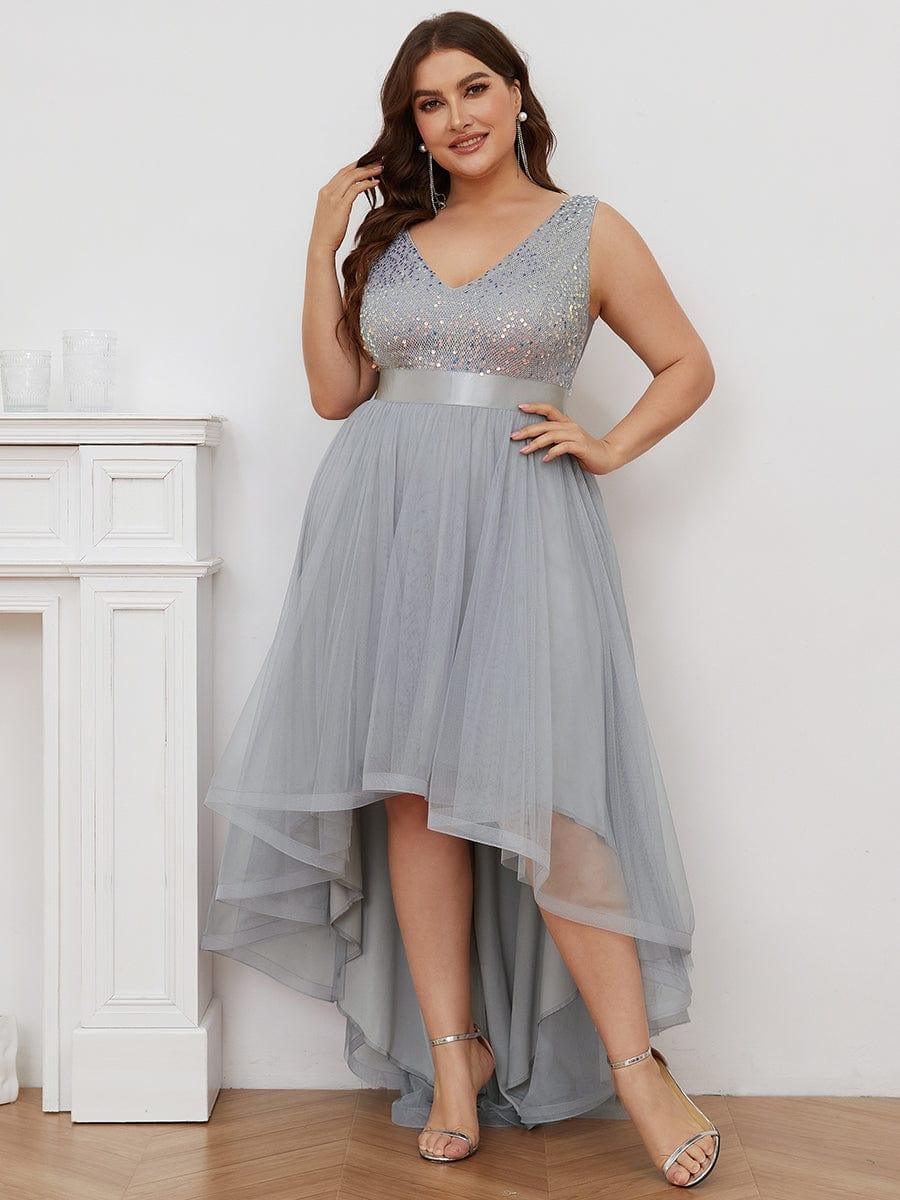 Sequin V-Neck Sleeveless High Low Evening Dress