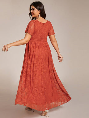 V-Neck Lace High-Low Evening Dress with Short Sleeves