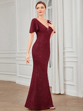 Striped Sequin Short Sleeve Floor-Length Bodycon Evening Dress