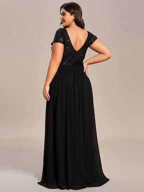 Plus Size V-Neck Cap Sleeve Sequins Chiffon Maxi Evening Dress