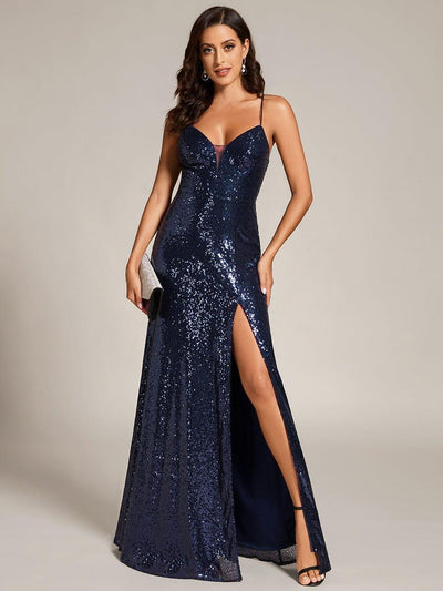 Custom Size Sequin Side Slit Lace-Up Bodycon Evening Dresses