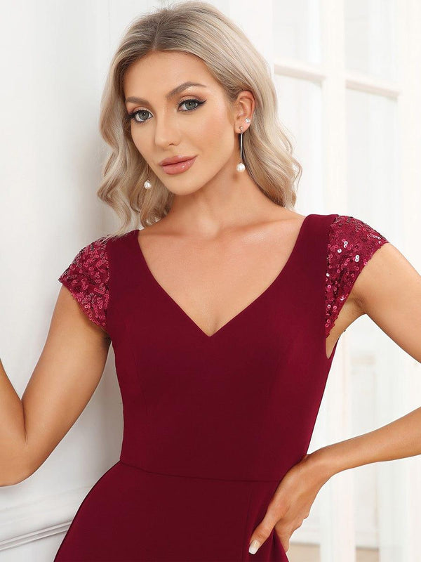 Embellished Statement Sleeves V-Neck A-Line Party Dress For Women
