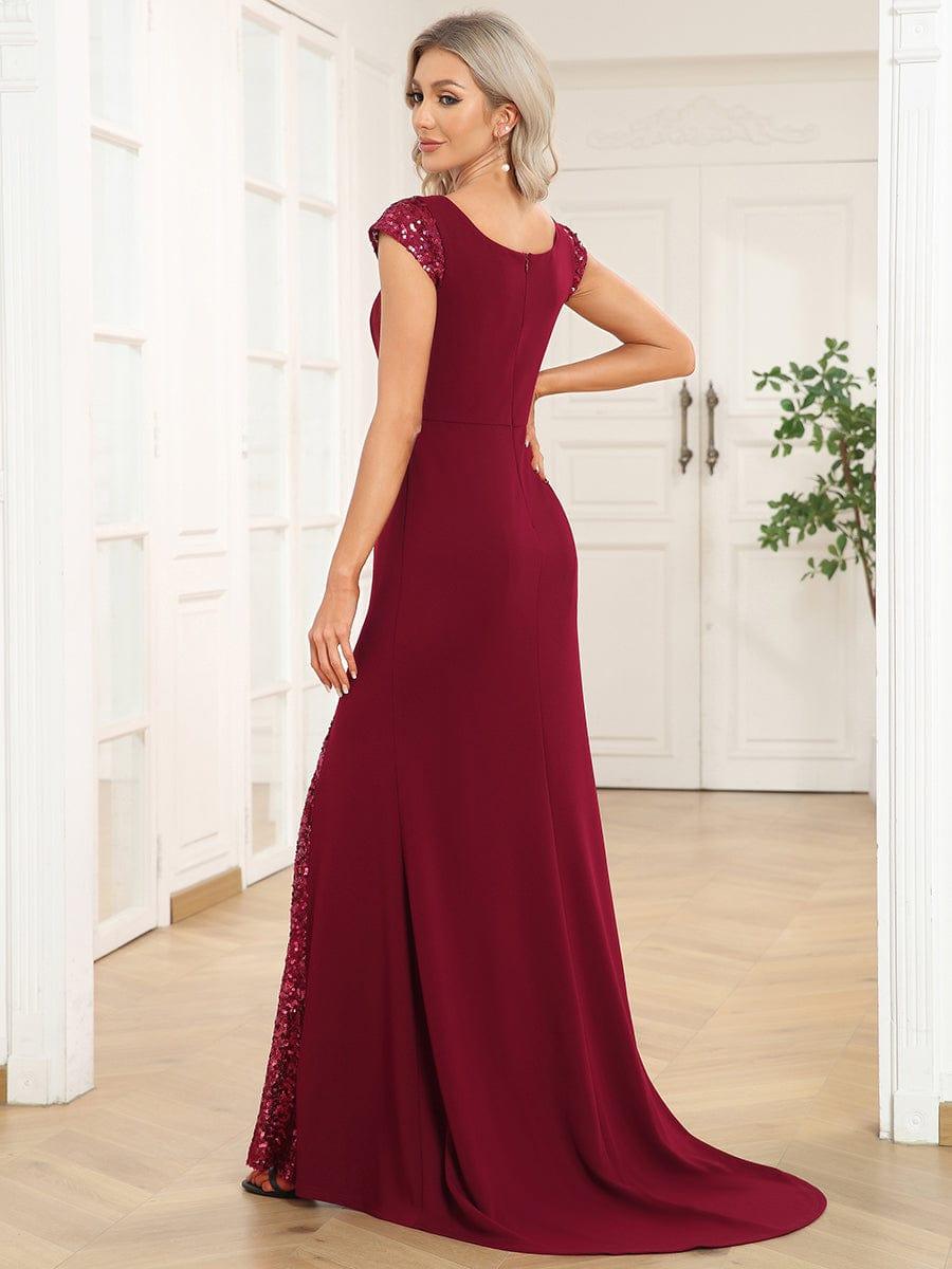 Cap Sleeve V-Neck A-Line Sequin Evening Dress