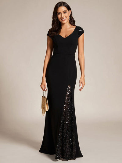 ever ANYA|Custom Size Deep V Sequin Fashion Long Evening Dress