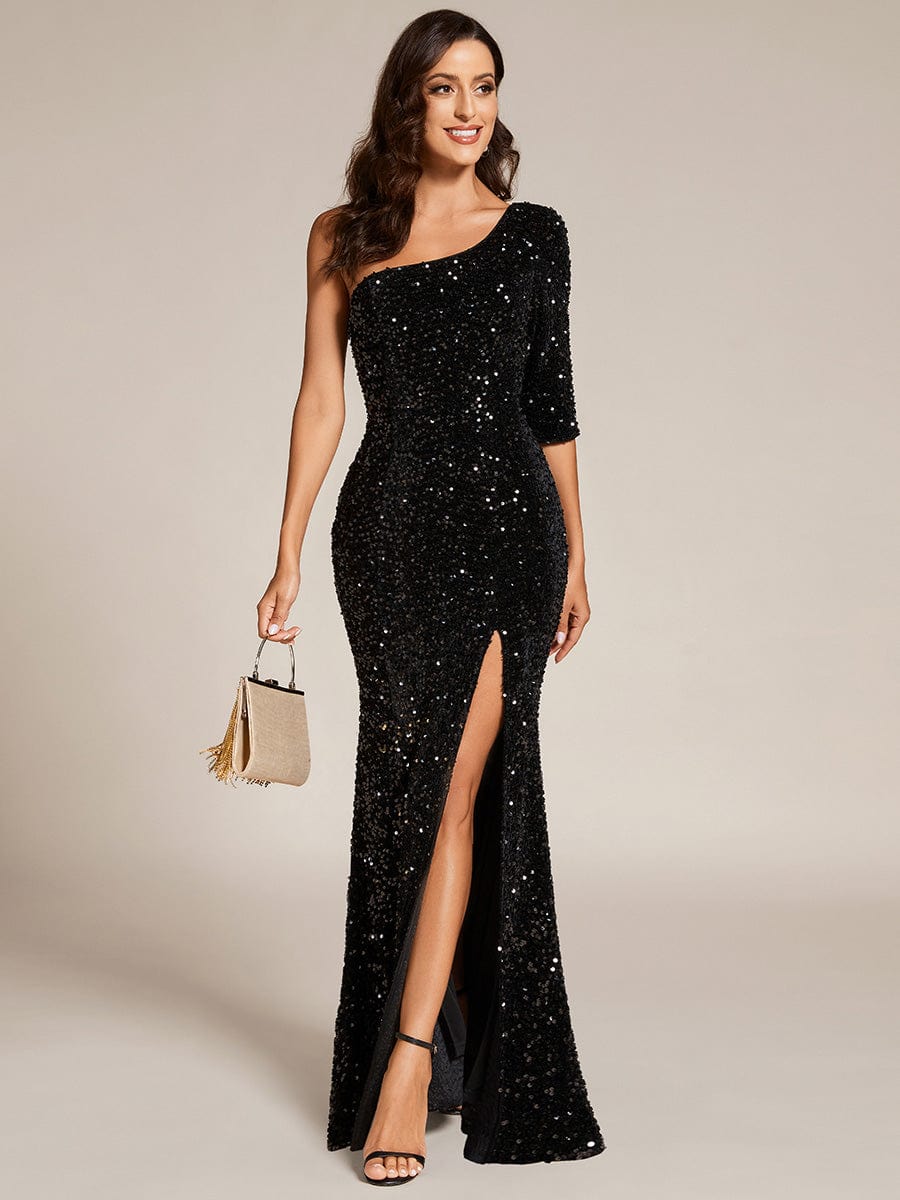Custom Size Slit One-Shoulder Sequin Evening dress Maxi