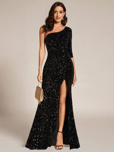 Custom Size Slit One-Shoulder Sequin Evening dress Maxi