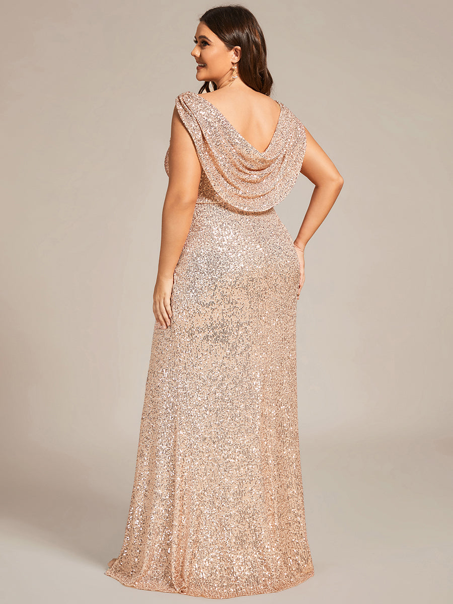 Custom Size Plus Size Sleeveless V-Neck Bodycon Evening Dress #color_Rose Gold