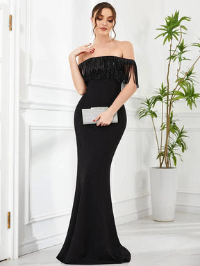 One shoulder belted fishtail evening dress on sale