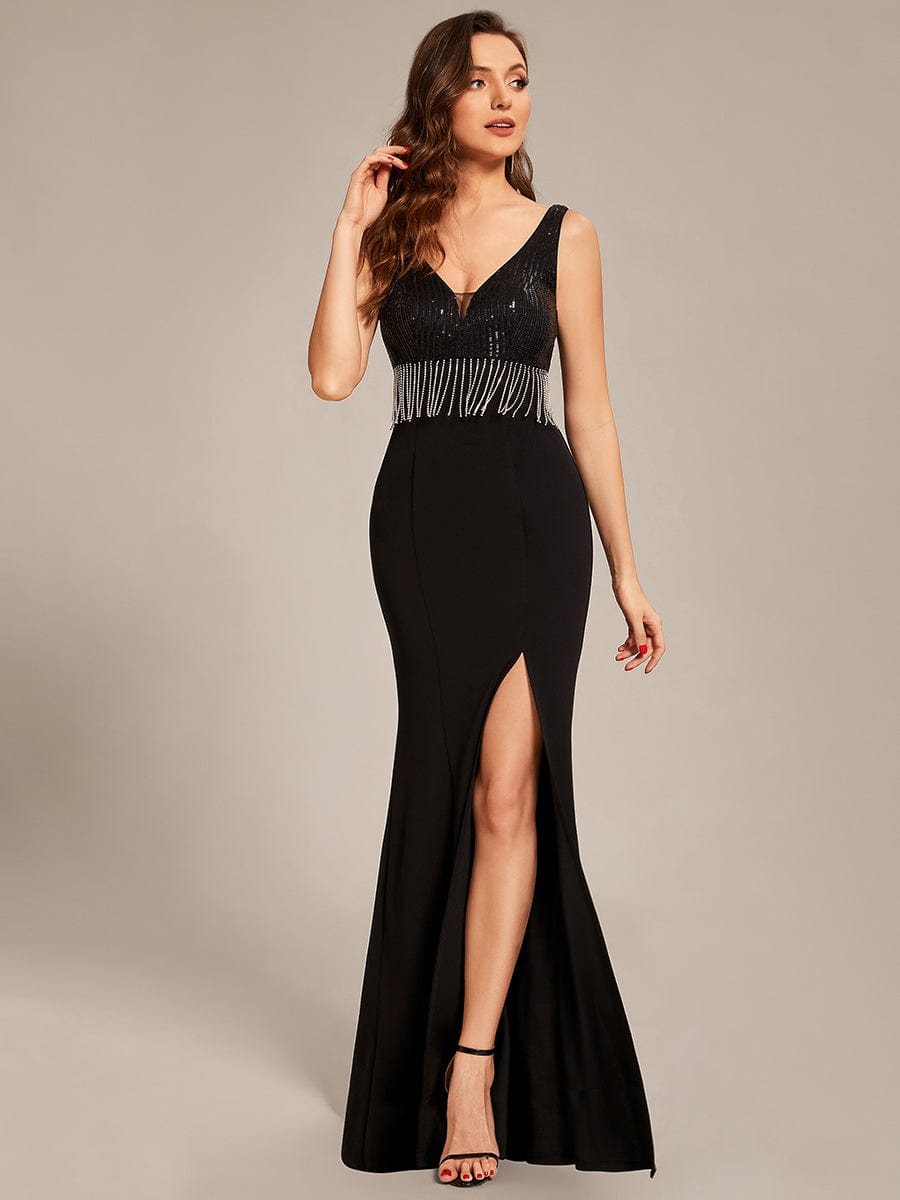 Custom Size Sequin Tassel High Slit Bodycon Evening Dresses