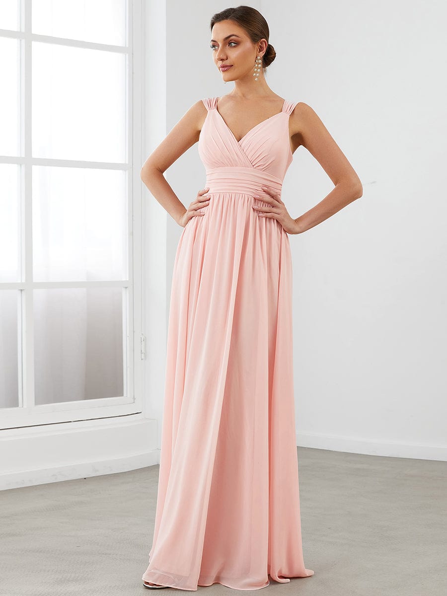 Sleeveless Chiffon Tie Waist V-Neck A-Line Evening Dress