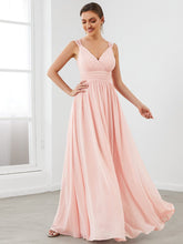 Sleeveless Chiffon Tie Waist V-Neck A-Line Evening Dress #color_Pink