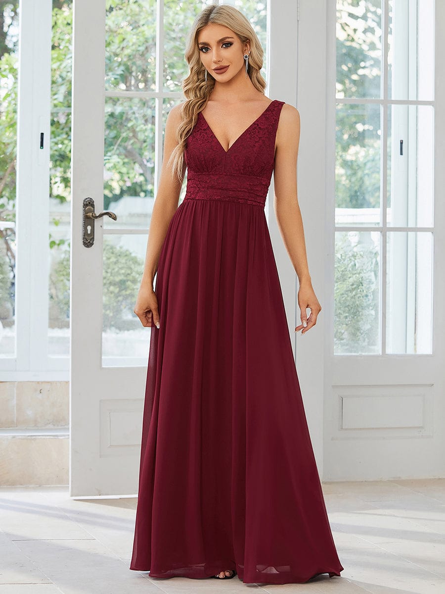 Sleeveless V-Neck Empire Waist Floor-Length Evening Dress