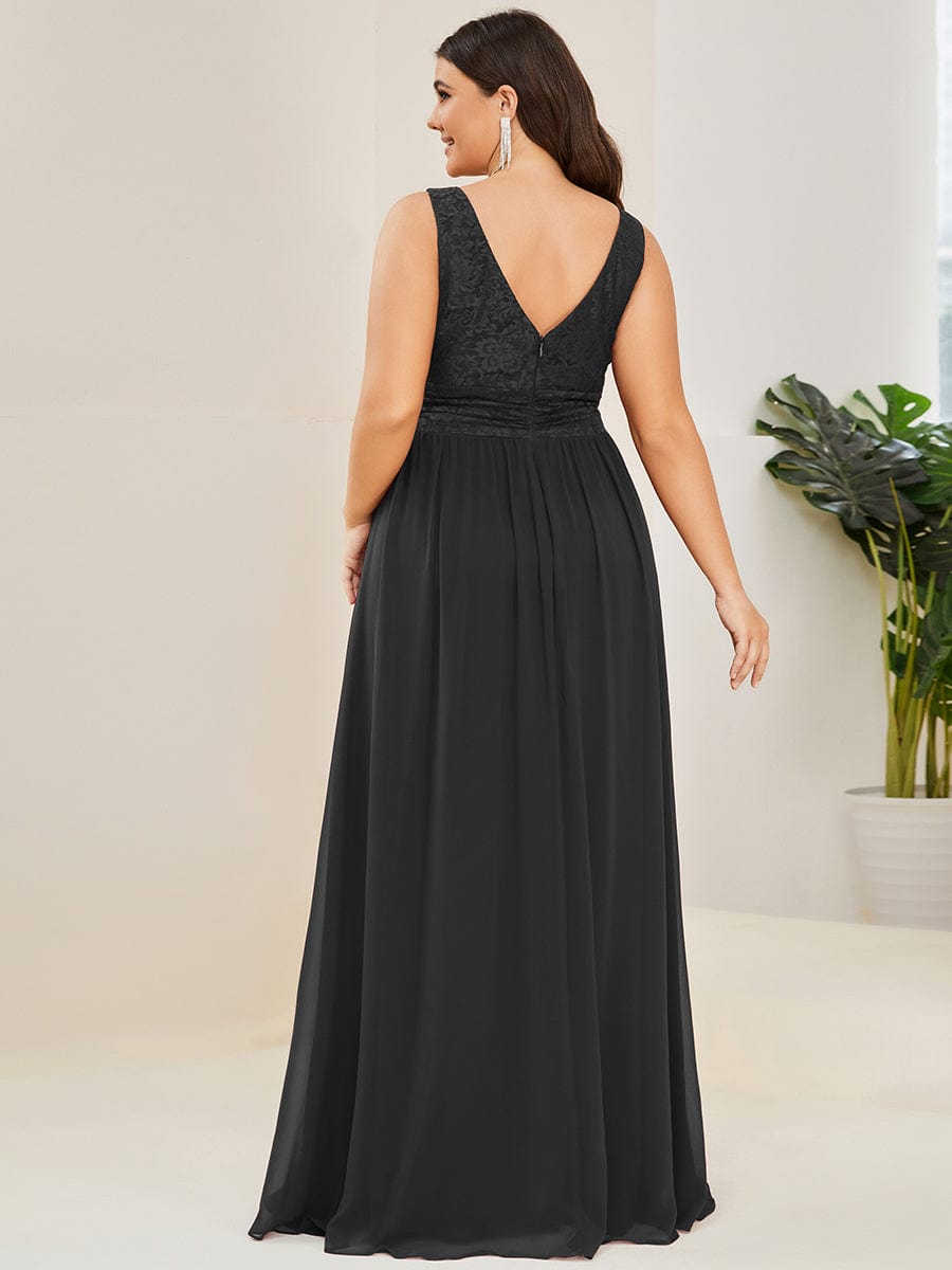 Plus Size Sleeveless V-Neck Empire Waist Floor-Length Evening Dress