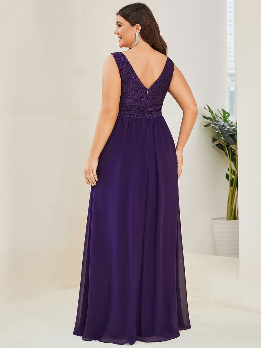 Plus Size Sleeveless V-Neck Empire Waist Floor-Length Evening Dress