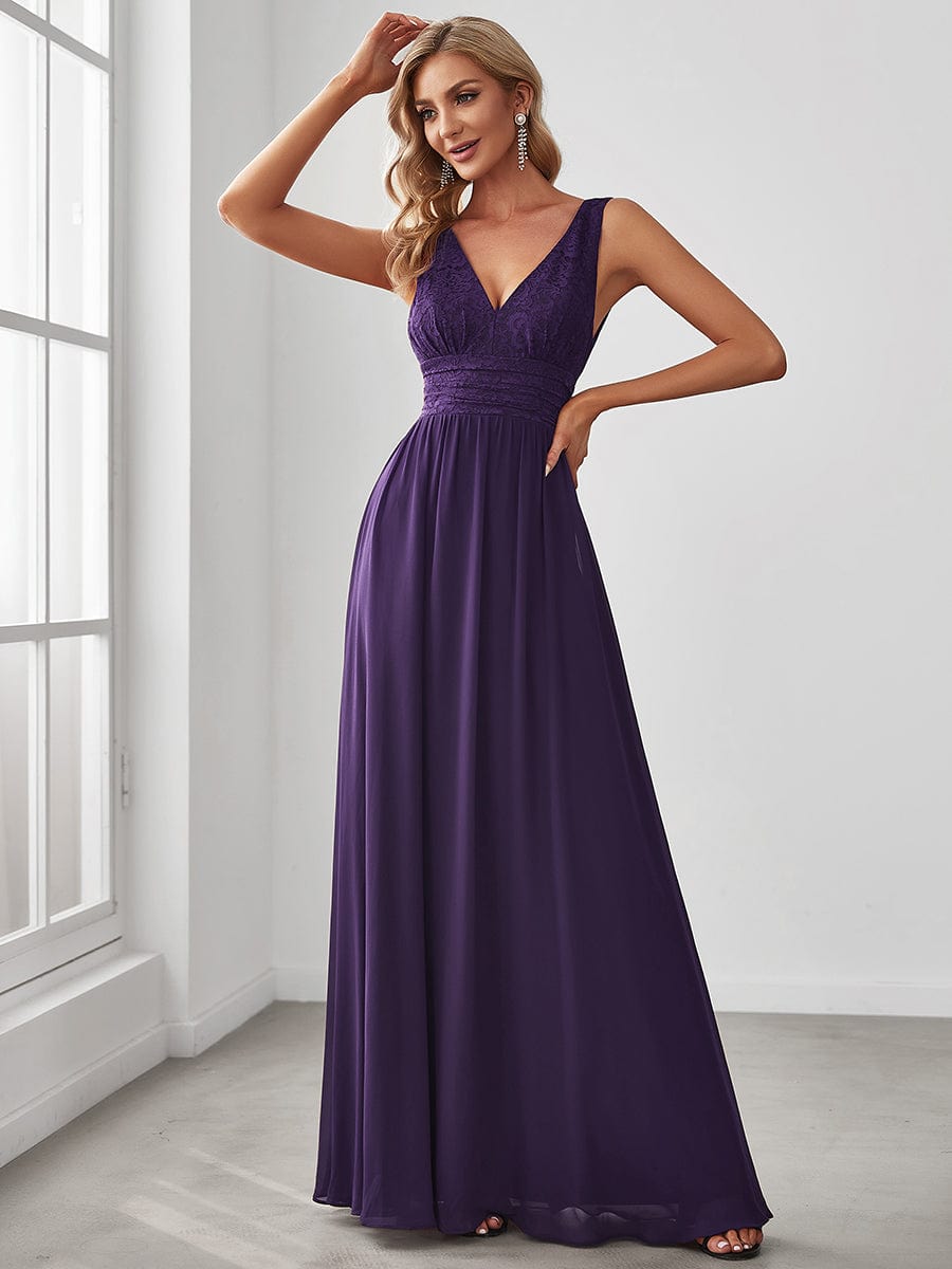 Sleeveless V-Neck Empire Waist Floor-Length Evening Dress