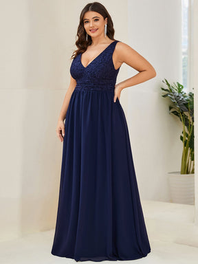 Plus Size Sleeveless V-Neck Empire Waist Floor-Length Evening Dress