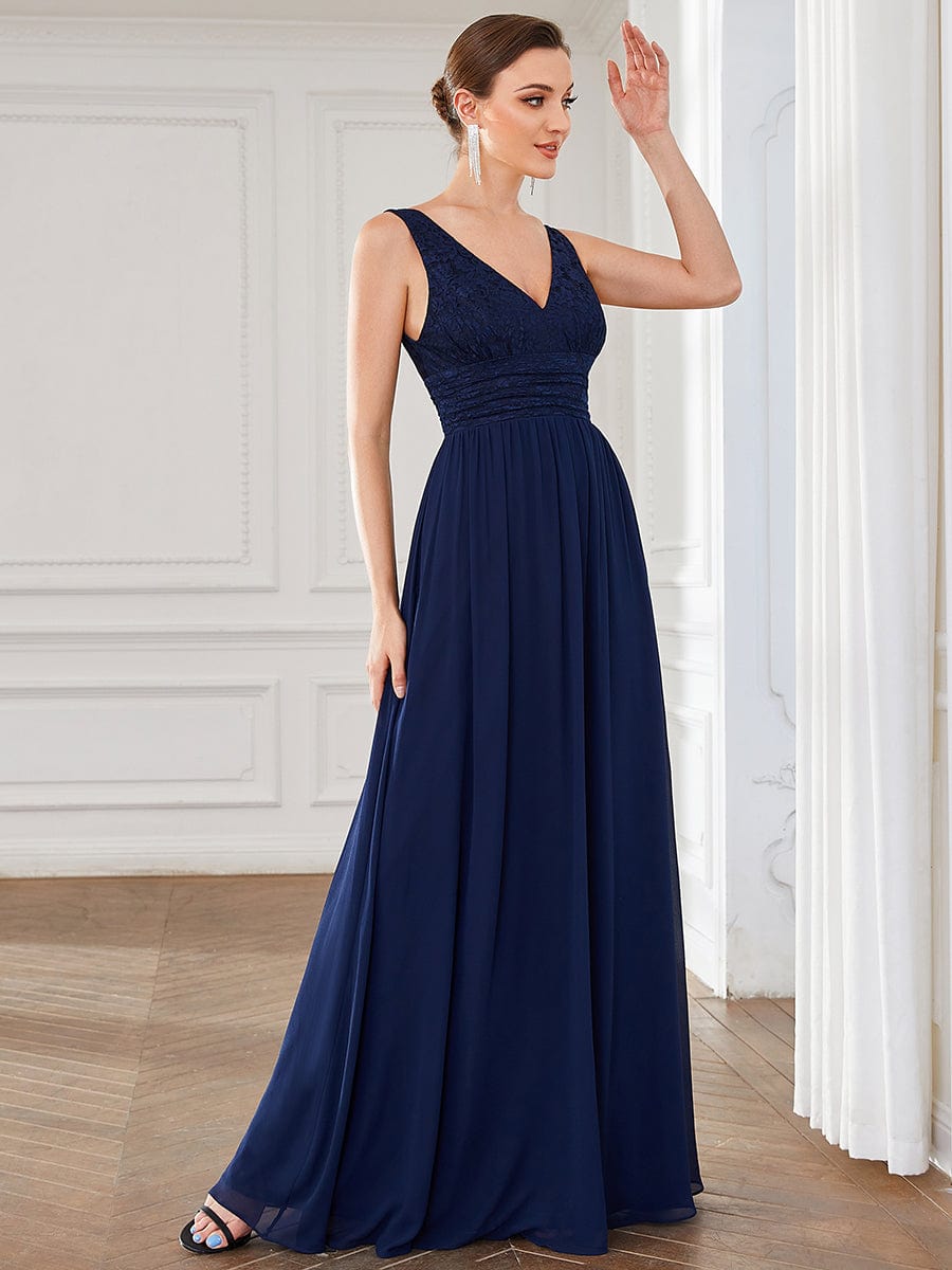 Sleeveless V-Neck Empire Waist Floor-Length Evening Dress