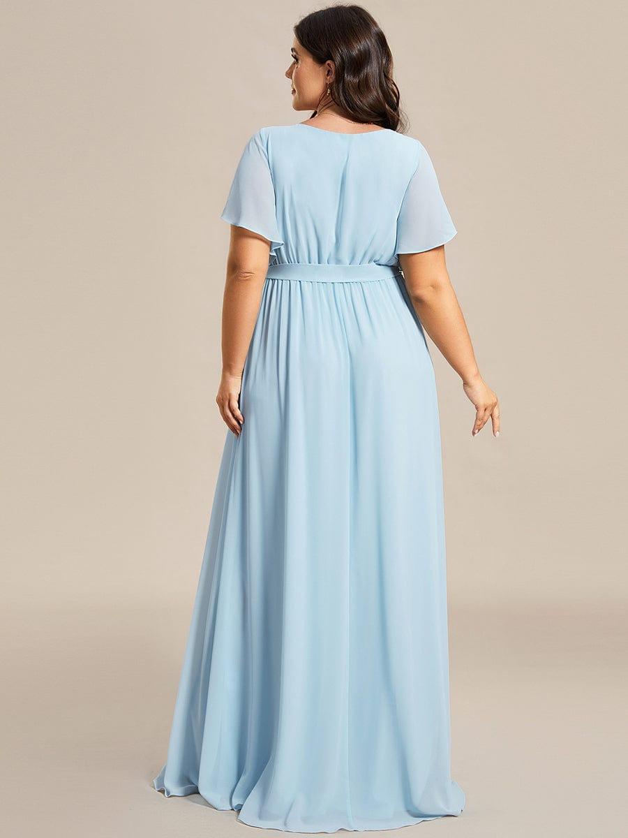 V-Neck Flutter Sleeve Floor-Length A-Line Chiffon Bridesmaid Dress #color_Sky Blue