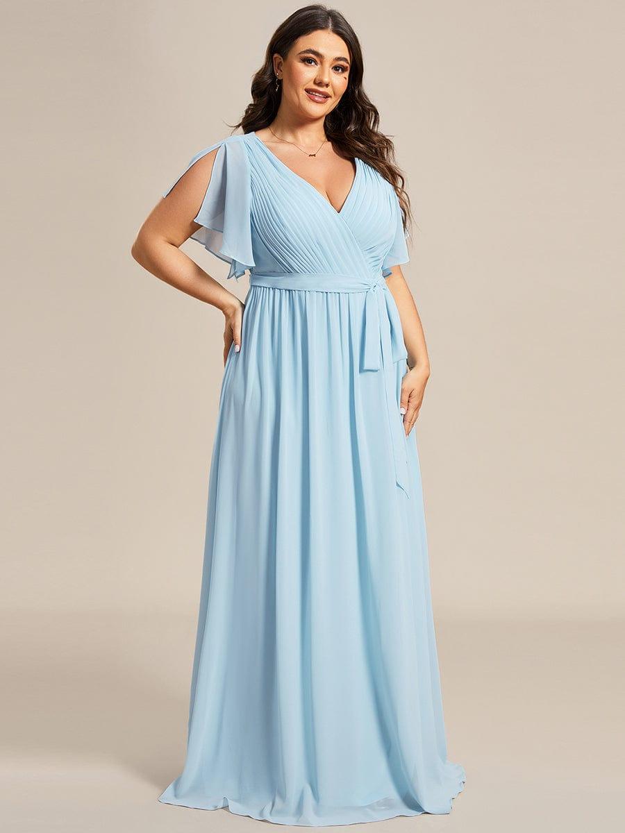 V-Neck Flutter Sleeve Floor-Length A-Line Chiffon Bridesmaid Dress #color_Sky Blue