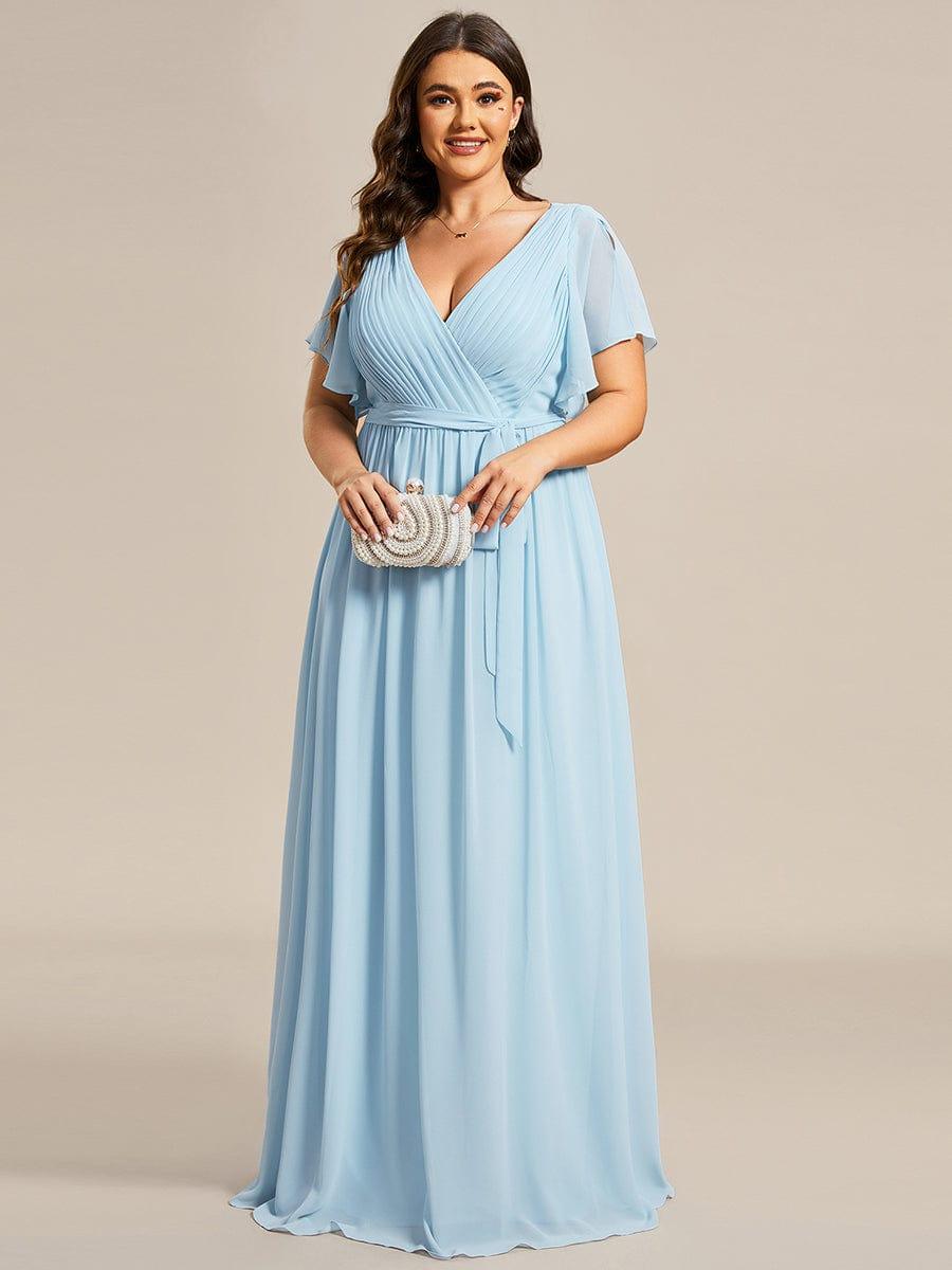 V-Neck Flutter Sleeve Floor-Length A-Line Chiffon Bridesmaid Dress #color_Sky Blue